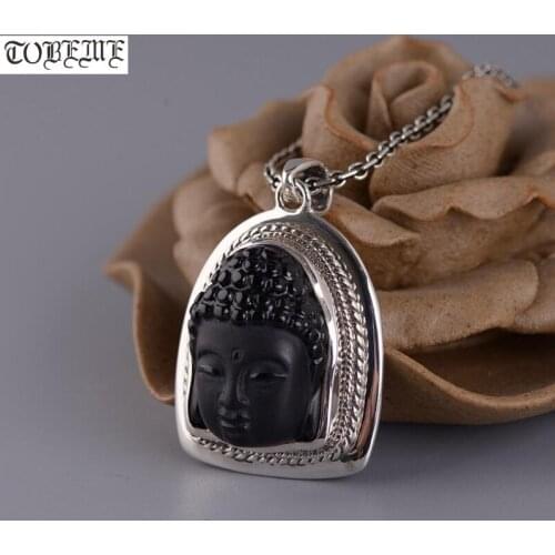 925 Silver Obsidian Tibetan Sakyamuni Buddha Head Pendant Buddhist Sakyamuni Buddha Pendant Tibetan Pendant Good Luck Amulet