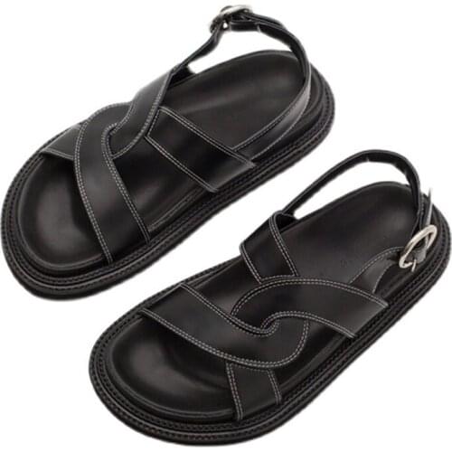 Mazefeng 2021 New Women Leather Shoes Summer Sandals Buckle Strap Hollow Out Beach Sandals Cool Ladies Footwear Size 35-39