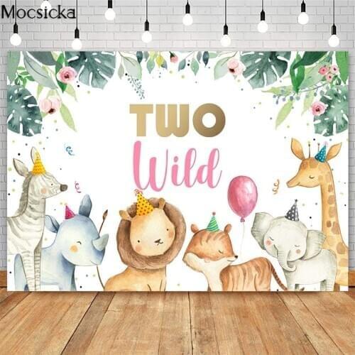 Mocsicka Two Wild Backdrop Jungle Safari Wild Two Birthday Photo Backdrops Girls Second Birthday Photography Background