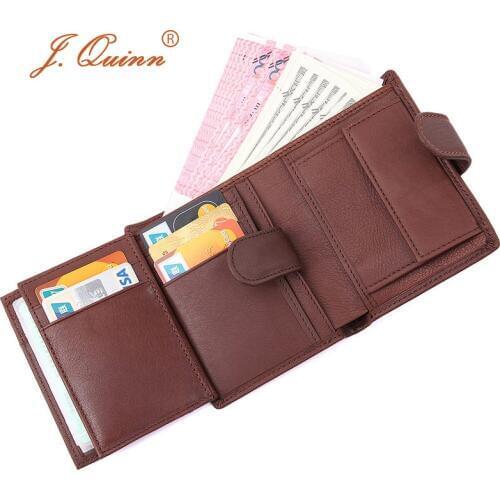 J.Quinn Male Leather Wallets Zipper Cards Coin Purse 3-in-1 Mens Cow Short Wallet 2 Photo Money Wallet Purses Bag 2017 Hot Cool