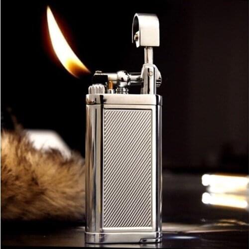 Genuine Metal oblique SPUNK cigarette pipe Gas lighter personality Retro Metal rocker arm lighter easy ignite Windproof lighters
