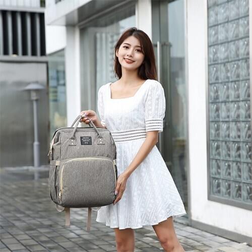 Cross Border Hot Selling Portable Diaper Bag Fold Mass Multi-functional Backpack Bed out Shoulders MOTHERS Bag