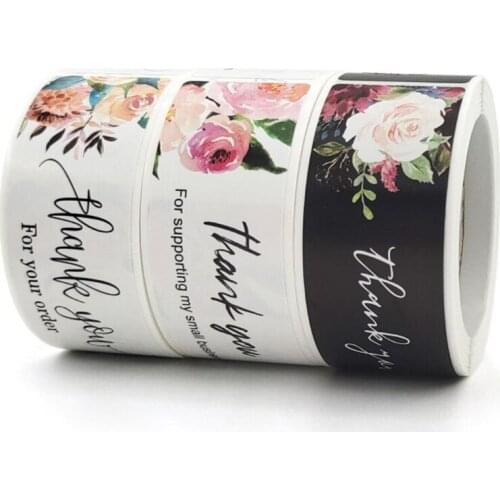 Rectangular Sticker 120pcs 2.54X7.62cm Thank You For Supporting my Small business black /white Flower gift sticker label