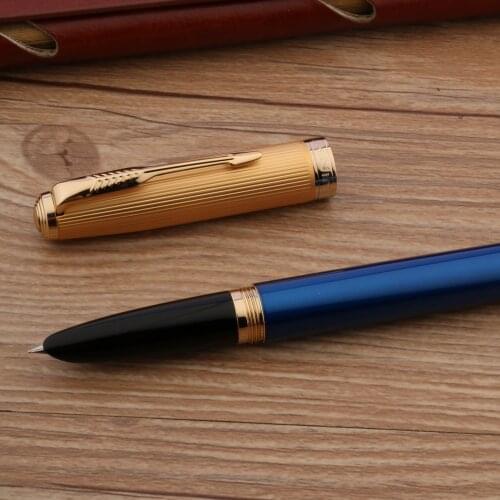 High Quality JinHao 85 Fountain Pen Metal Blue Spin Classic Stationery Office Supplies Golden Ink Pens