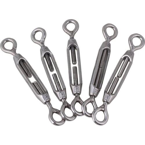 Silver 304 Stainless Steel European Style Eye to Eye M4 Turnbuckles Adjustable Wire Rope Tensioners Pack of 5
