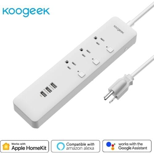 Koogeek WiFi Smart Outlet Surge Protector Works for Apple HomeKit /Google Assistant Individually Controlled 3-outlet Power Strip