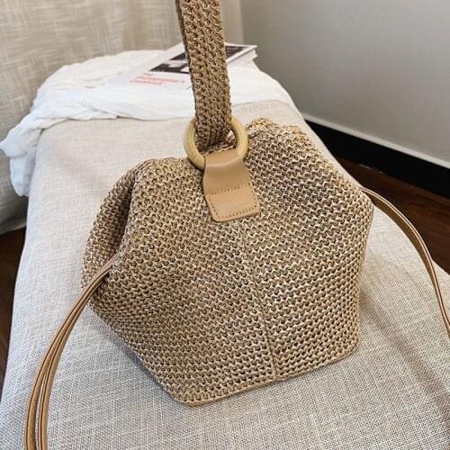 Straw Shoulder Bag Straw Clutch Women Handmade Circular Ring Straw Bucket Bag Summer Beach Supply d88