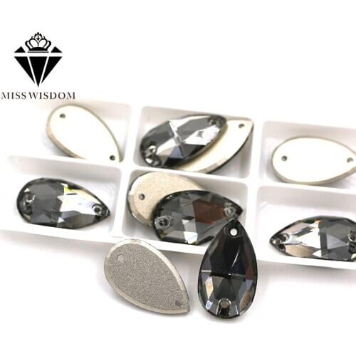 High quality Flatback glass crystal double hole sew on rhinestones Teardrop Diamond black rhinestones diy clothing accessories