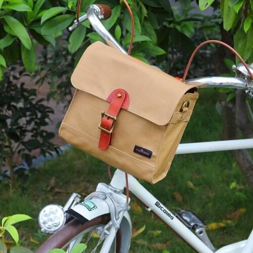Tourbon Retro Bike Handlebar Bag Bicycle Front Basket Pannier Messenger Pouch Outdoor Cycling Accessory Waterproof Canvas Khaki