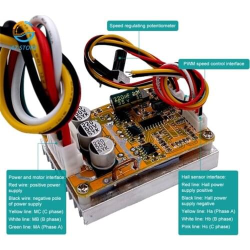 BLDC Three-Phase Brushless (With Hall) Motor Controller Brushless Sensor Motor Driver DC5V-35V 15A 350W
