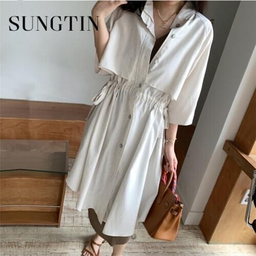 Sungtin' Linen Cotton Single Breasted Sashes White Trench Coat Women Fashion Spring Summer Classic Windbreaker Female Chic Soft
