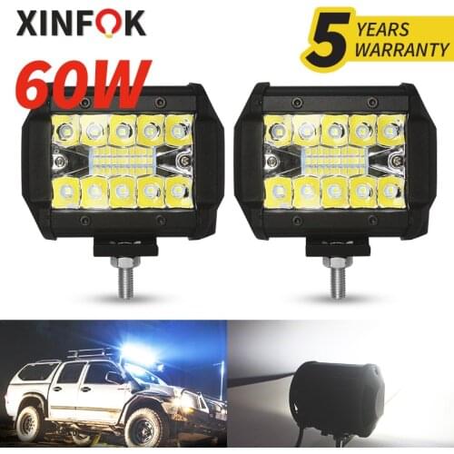 Xinfok LED Car Work Spotlight DC 12 Volts 60 Watts 6500K 3030 SMD for 4x4 4WD SUV Trunk Universal Flood Combo Light
