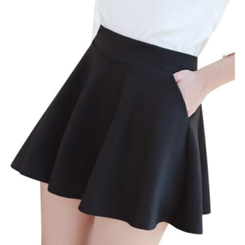 Womens high waist autumn winter half-length A-line skirt XL pocket solid color pleated skirt female Korean version summer A824