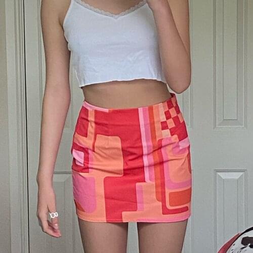 Printed 90s Vintage Skirts Y2k Fashion Mini Skirts HIgh Waisted Short Skirts Streetwear Female Harajuku Skirts 2021 Kawaii Skirt