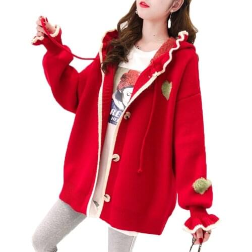 Womens Knit Cardigans Autumn Sweater Casual Outerwear New Hooded Loose Flared sleeves Sweaters Knitted Cardigan Female R295