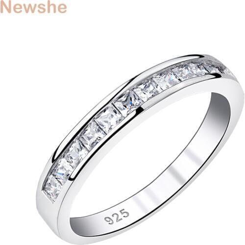 Newshe 925 Sterling Silver Stackable Wedding Band For Women AAA Cubic Zirconia Eternity Rings