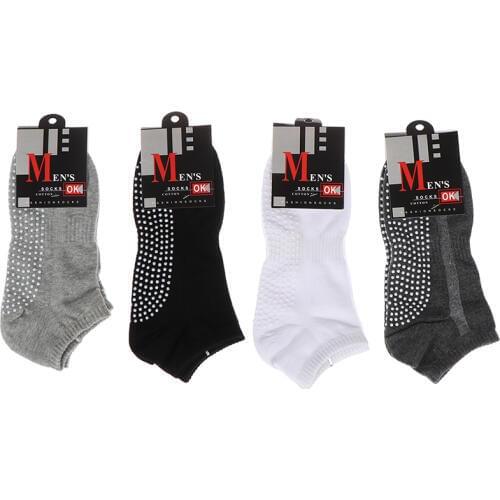 1pair Mens Cotton Non-slip Yoga Socks with Grips Breathable Anti Skid Floor Socks for Pilates Gym Fitness Size 39-44