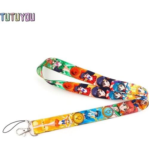 1pcs PC3056 Moon Girl Cartoon Style Anime Lovers Key Chain Lanyard Neck Strap For USB Badge Holder DIY Hang Rope Kids Gifts