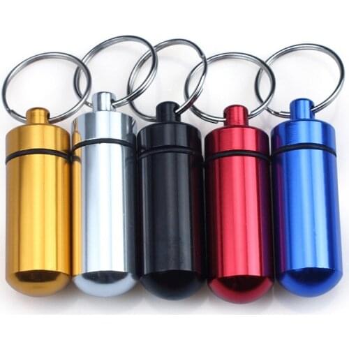 10PCS X Pill Medicine Box Case Holder Container Capsule Key Ring Chain Waterproof Assorted Color