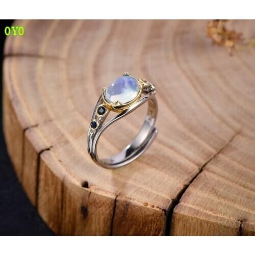 100%925 Silver Moonstone Ring with adjustable opening