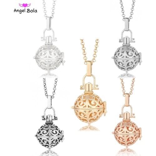 20.5mm Hollow Angel Bola Aromatherapy Pendant Music Necklace Fragrance Cage Essential Oil Locket Long Chain Necklace NL019