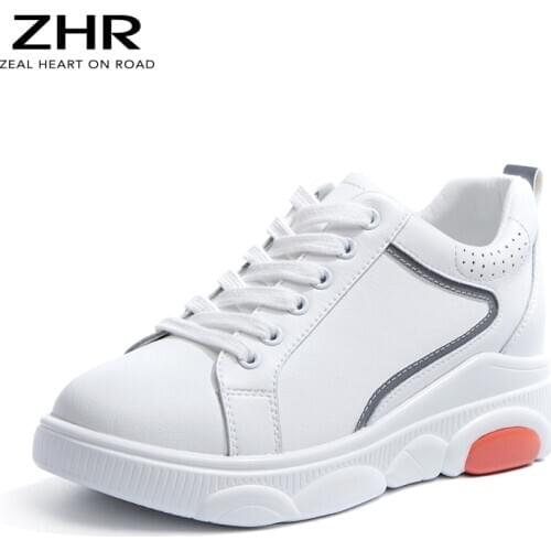 2021 Autumn Women Casual Shoes Platform Genuine Leather Thick Heels Sneakers Comfortable Increase Wedge Ladies Shoes Chunky