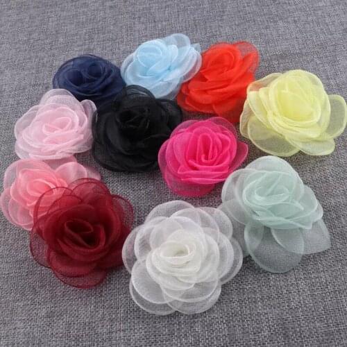 4Pcs DIY Gauze Flowers Applique Flower Patch Fabric Patches for Dress Hair Clothes Fabric Flowers for Dresses Craft Supplies