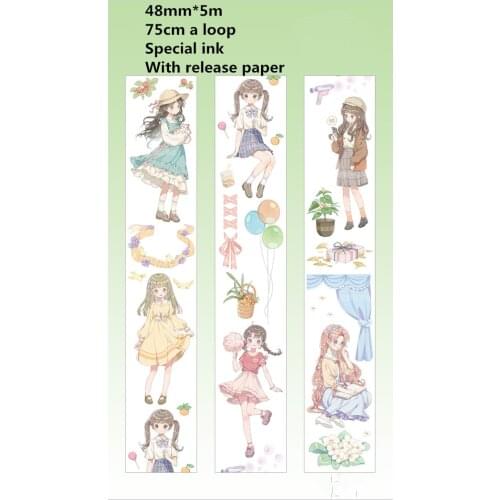 48mm Kawaii lovely girl character decoration washi tape DIY planner scrapbooking diary masking tape escolar