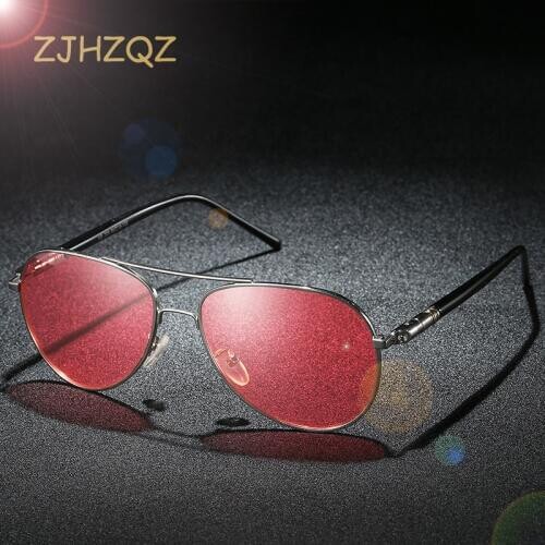 Aviation Metal Frame Mens Polarized Driving Fishing Watching Sunglasses Womens Red Lens Night Vision Clarity Glasses Goggles