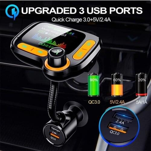 Car Bluetooth FM Transmitter, QC3.0 USB Ports,1.7 Inch Screen FM Radio Adapter Handsfree Car Kit Support for TF Card Mp3 Player