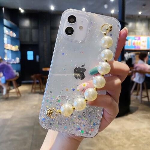 Glitter Clear Phone Case For iPhone 12 Pro Max 12mini XR XS Max 7 8 Plus X 11 Pro Max Gradient Colorful White Pearl Soft Cover