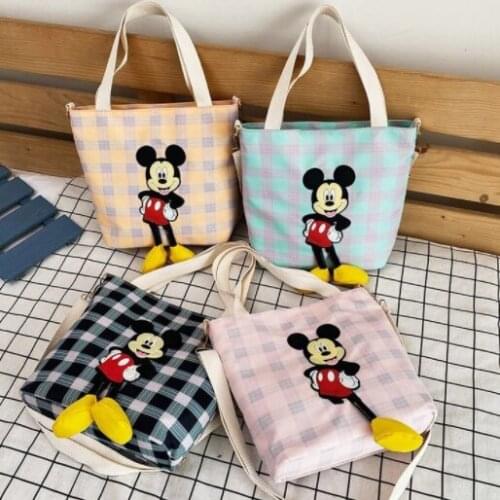 Disney Mickey Plaid Nylon Womens shoulder Bag 2021 New Cute Cartoon Messenger Bag Student Tote Bag shopping bag