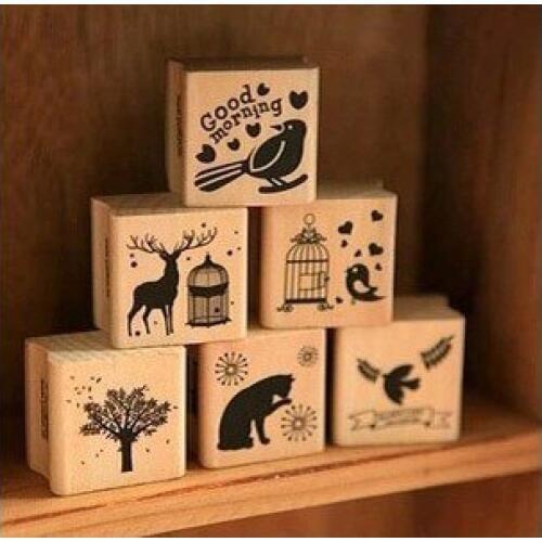 DIY Cute Assorted Retro Vintage Lovely Animal Pattern Decoration Scrapbooking Toy Gift Wooden Rubber Stamp High Quality