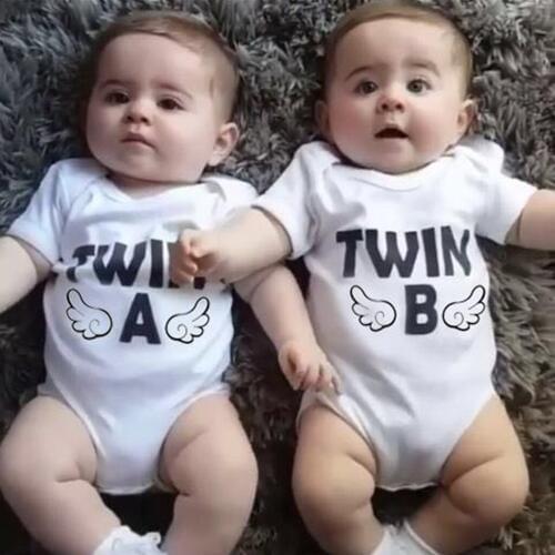 Newborn Baby Boys GirlsRomper Twin Babies Matching Clothes Twins Funny Letters Printed Hot Wholesale Jumpsuit Outfit