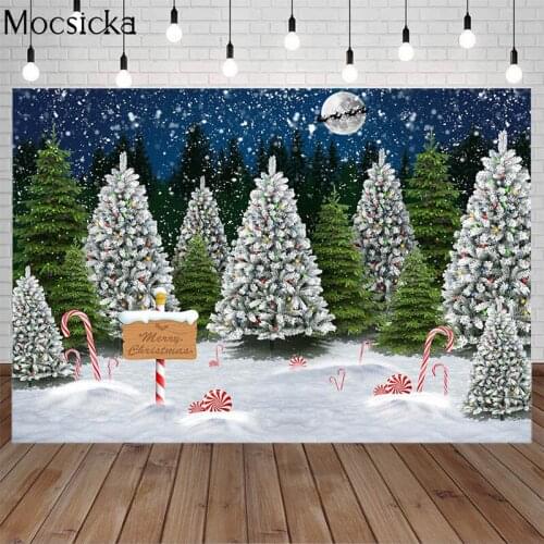 Merry Christmas Winter Pine Forest Backdrop Snowfield Snow Candy Child Portrait Xmas Tree Photography Background Photo Studio