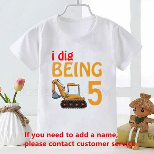 New Cartoon Excavator Funny Printed Boy T Shirt Birthday T Shirt Baby Clothes Short Sleeve Girls Tops Unisex Girl Shirts