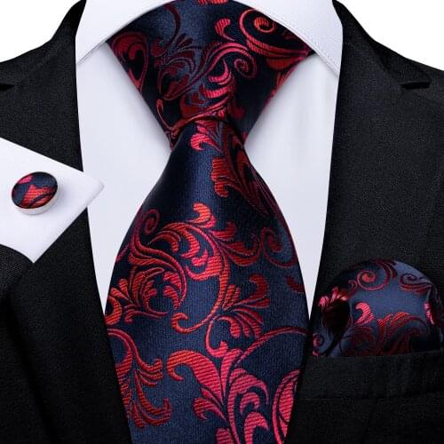 Red Floral Blue Ties For Men Business Wedding Mens Tie Set Handkerchief Cufflinks Gift For Men Neck Tie DiBanGu