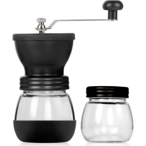HOT Manual Coffee Grinder with Storage Jar Soft brush Conical Ceramic Burr Quiet