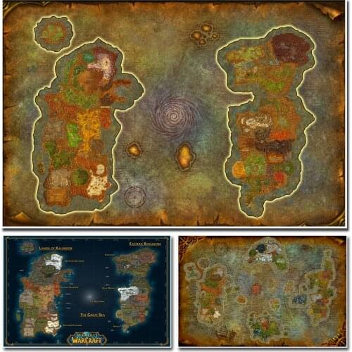 World Of Warcraft Map Poster canvas painting Wall Art Wall Stickers WOW Game Poster World Map Wallpaper Living Room Decor