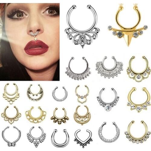 21 Mix Style Titanium Fake Nose Ring Piercings Gold Silver Plated Multi Shape Septum Piercing Clickers Body Jewelry For Women