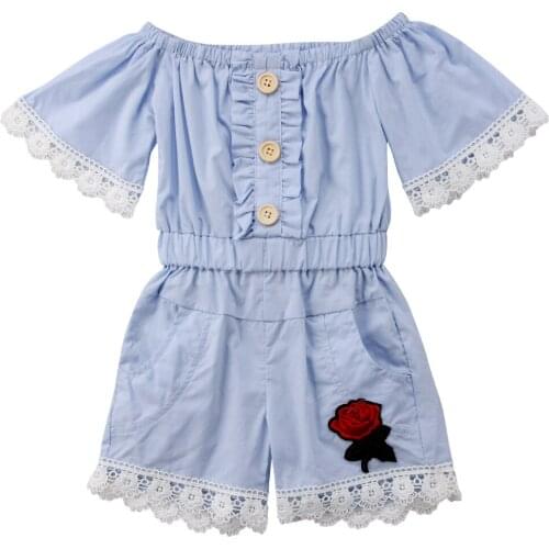 Toddler Kids Girls Casual Off Shoulder Bib Pants Romper Jumpsuit Playsuit Outfit Size 1-5T