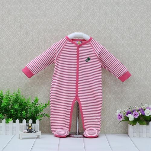 Girls 100% Cotton Button One Pieces Rompers Baby Long Sleeve Clothes Newborn sweet striped design long sleeve suits
