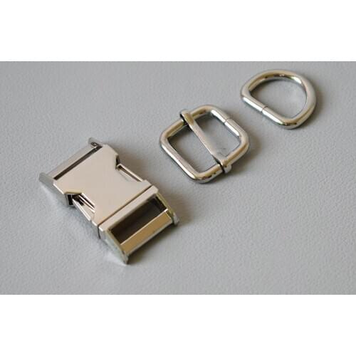 100 Suit 20mm（Metal Buckle+Adjust Buckle+D Ring Set) Retailing Plated Metal Diy Pet Collar Leash Set parts Accessories-Silve