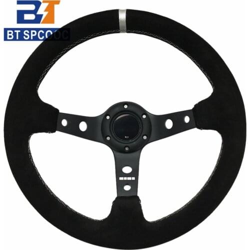 Mo Car Drift Steering Wheel 14Inch 340-350mm Deep Dish Racing Sport Universal Black Suede Leather Steering Wheel