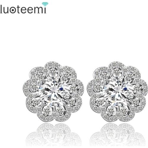 LUOTEEMI Trendy Women Fashion Korea Design Exquisite White Gold-Color Shining Cubic Zirconia Earrings Stud Wholesale