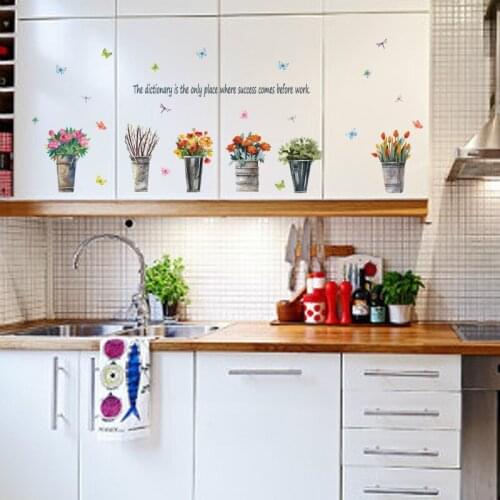 Potted Plant Flower Sticker for Living Room Bedroom Removable Furniture Window Wall Stickers Waterproof Decals Decor Murals