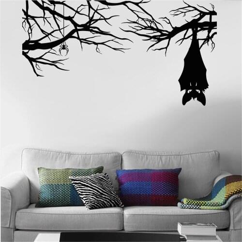 Halloween Wall Stickers Cartoon Gothic Spider Bat On Branch Vinyl Wall Decal For Living Room Nursery Kids Room Decoration