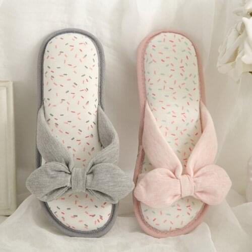 Grey Pink Bow Household Comfortable and Warm Summer Spring and Autumn Indoor Antiskid Rubber Slippers