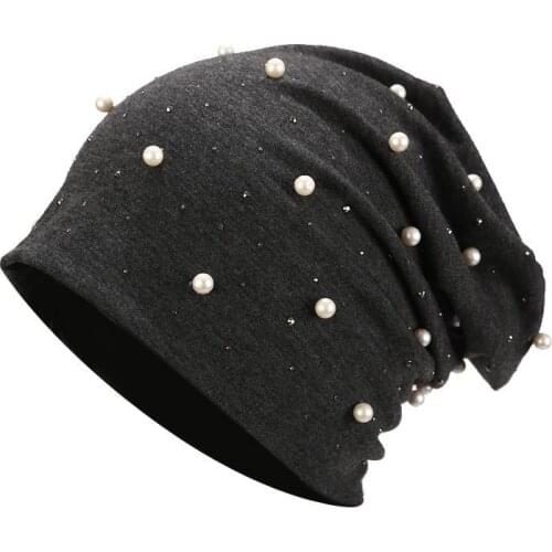 2021 polyester solid color with pearl Thicken knitted hat winter warm hat Skullies cap beanie hat for Men and Women 18