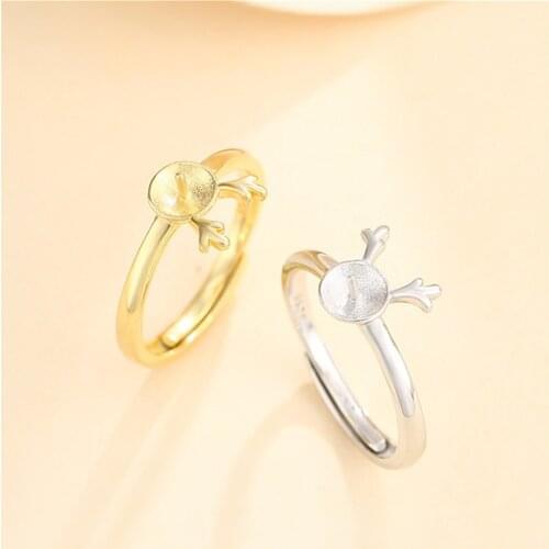 Ring Setting for 6mm Round Beads or Pearls Gold Plated 925 Silver Ring Blank Adjustable Moose Shape Ring Base SR0129